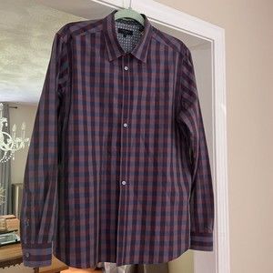 Ted Baker Mens Purple multi color plaid Long Sleeve Shirt Size 5 / XL